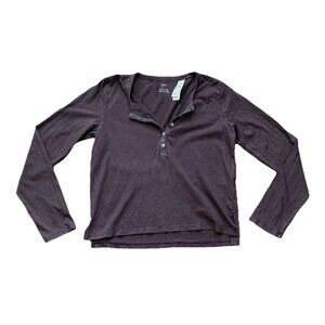 Aerie Henley Long Sleeve Shirt Womens Small Brown NWT